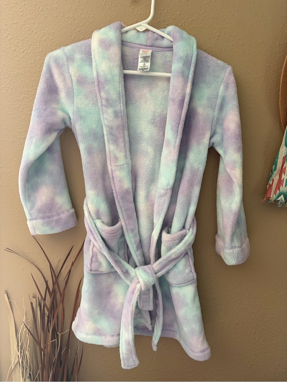 wonder nation Plush Tie-Dye Kids Robe in Lavender and Mint